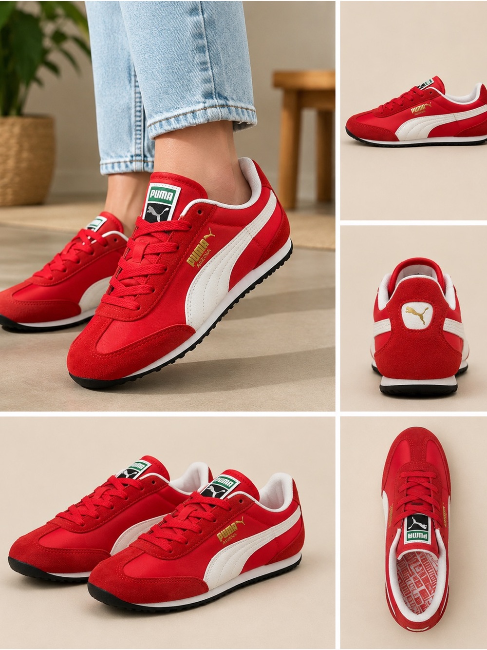 Puma Arizona Sneakers Red White Retro Running Shoes NWT